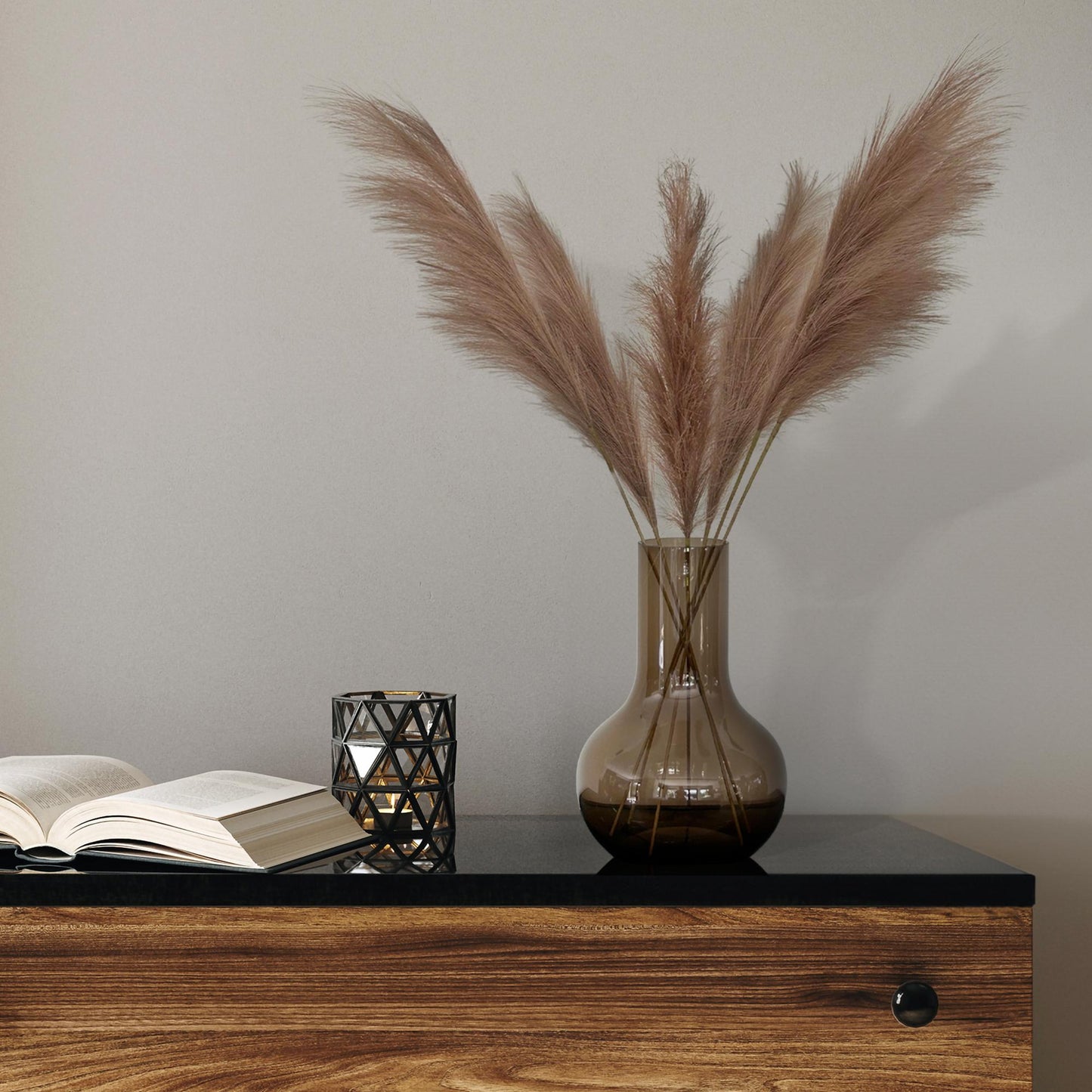 Zijden bloemen Solo - Brown - Pampas Plumes - x 6 - 115cm
