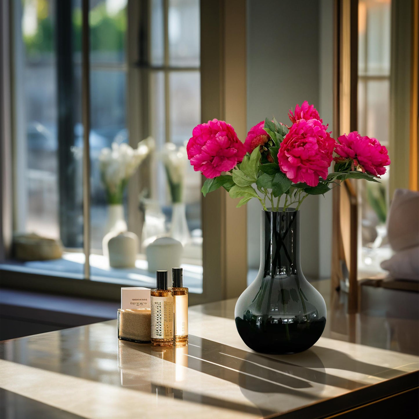 Zijden bloemen Solo - Dark Pink - Peonies - x 5 - 65cm